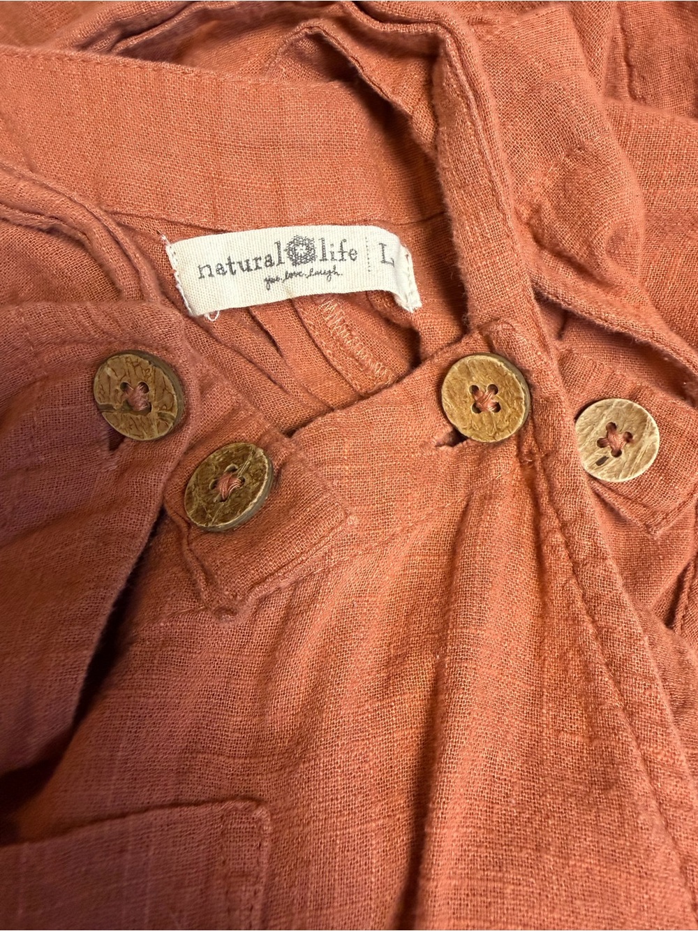 Natural Life Rust 100% Cotton Wide Leg Overalls Jumpsuit Size L Boho Lagenlook - Picture 5 of 10